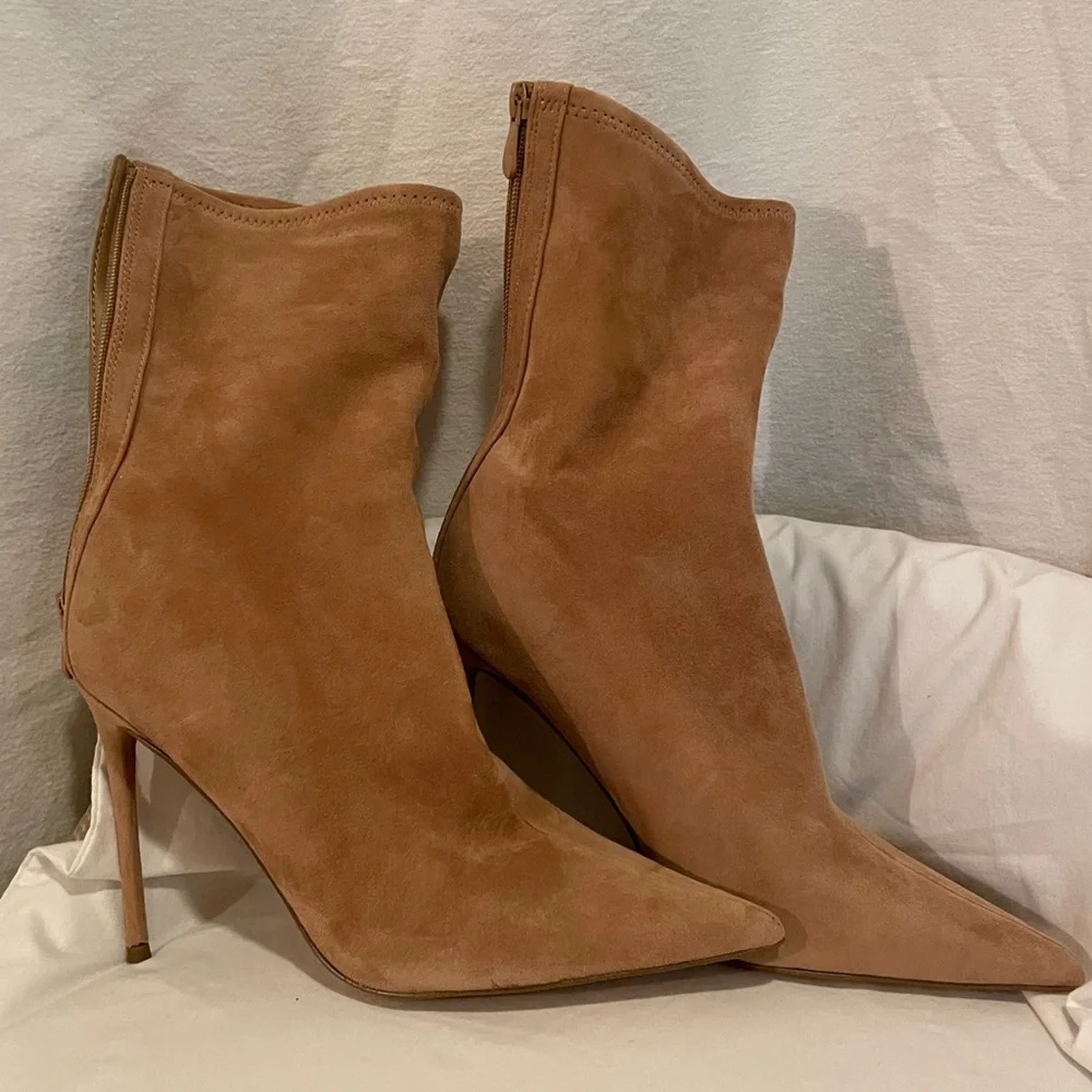 Steve Madden Camel Suede Pointed Toe Stiletto Ankle Boots